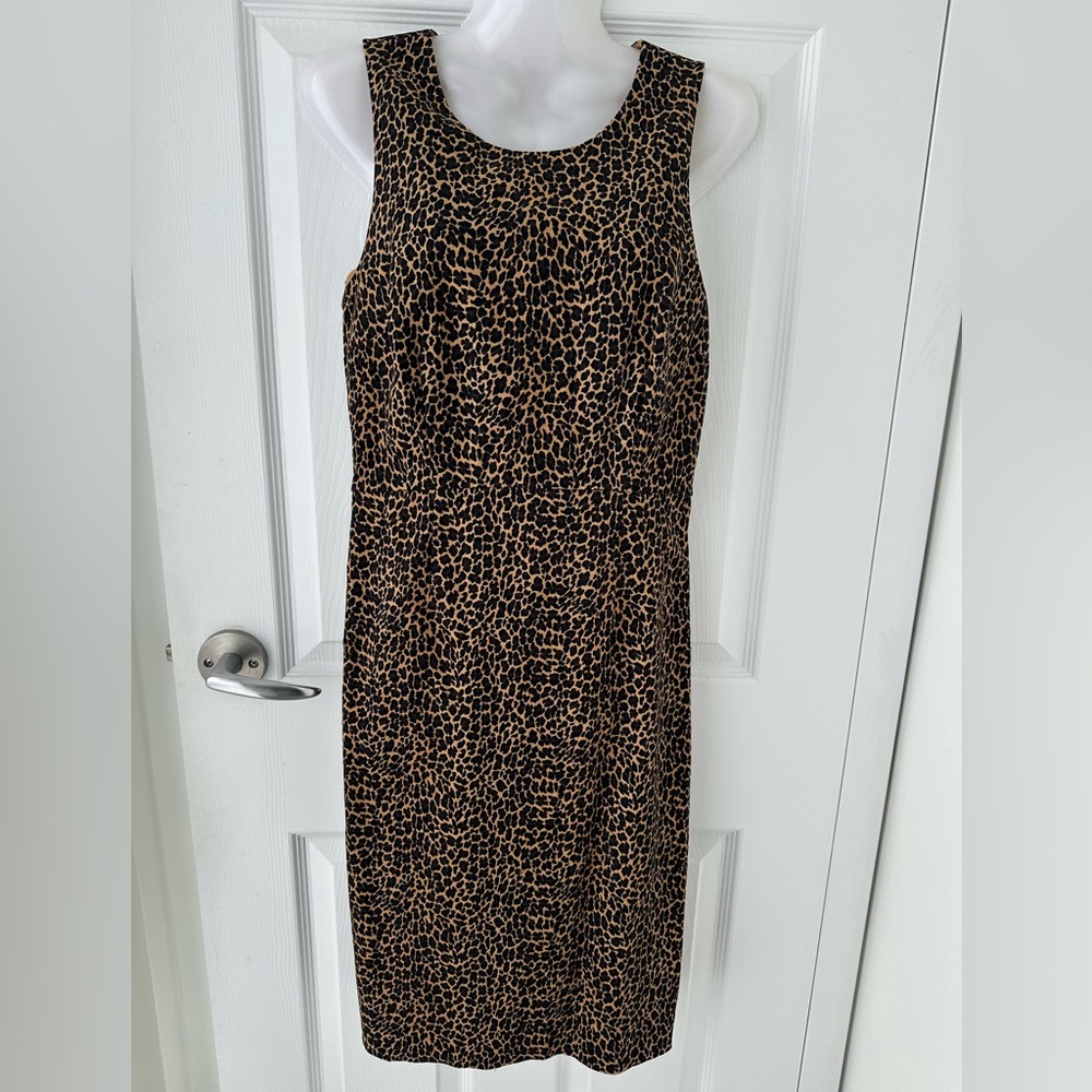 J Crew Sleeveless Brown Cheetah Animal Print Cotton Classic Shift Dress Size 0